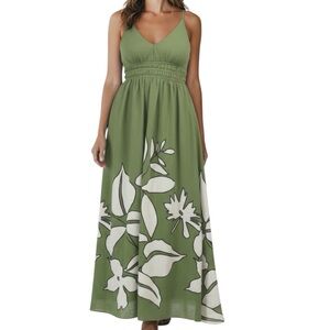 NWT TAYLOR Green Floral Sleeveless Adjustable Strap Smocked Back Maxi Dress